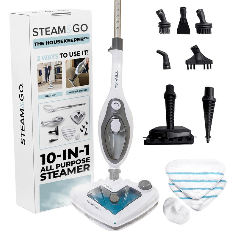 Steam and Go Steam Mop with Detachable Handle - 10-in-1 Chemical-Free Multi-Surface Steamer for Hardwood, Tile, Grout, Upholstery & Furniture - Image 1