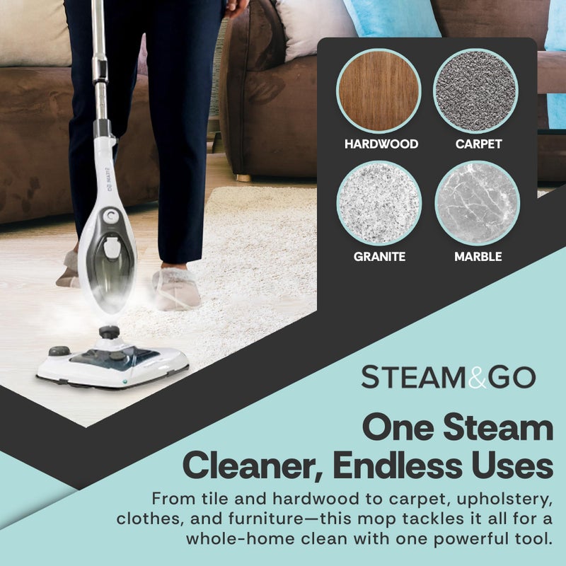 Steam and Go Steam Mop with Detachable Handle - 10-in-1 Chemical-Free Multi-Surface Steamer for Hardwood, Tile, Grout, Upholstery & Furniture - Image 5