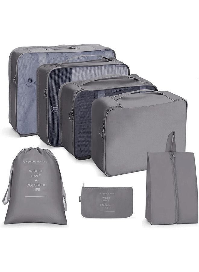 Arabest 7 Set Packing Cubes for Suitcases,Travel Luggage Packing Organizers with Laundry Bag, Compression Storage Shoe Bag, Clothing Underwear Bag, For Man & Women (Gray) - Image 1