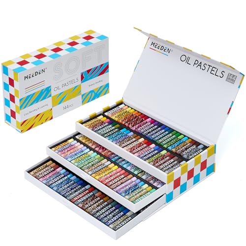 MEEDEN Soft Oil Pastels Set: 144 Vibrant Colors Art Oil Pastels for Blending Layering Shading Drawing - Smooth Oil Pastel Crayons for Artists Beginners Adults Teachers Christmas Painting - Image 1
