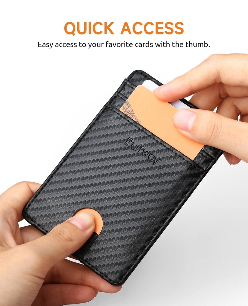 Buffway Mens Slim Wallet, Minimalist Thin Front Pocket Leather Credit Card Holder with RFID Blocking for Work Travel - Atlanta Black - Image 3