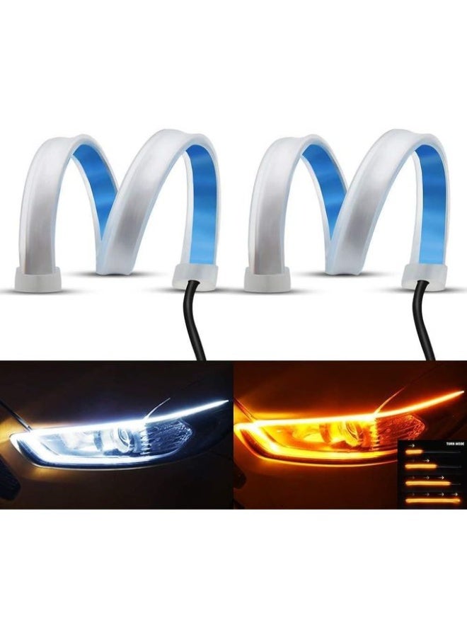 شريطي LED مرنين بطول 30 سم لأضواء القيادة النهارية وإشارات الانعطاف لأضواء الرأس - مقاوم للماء أبيض أصفر - Image 1