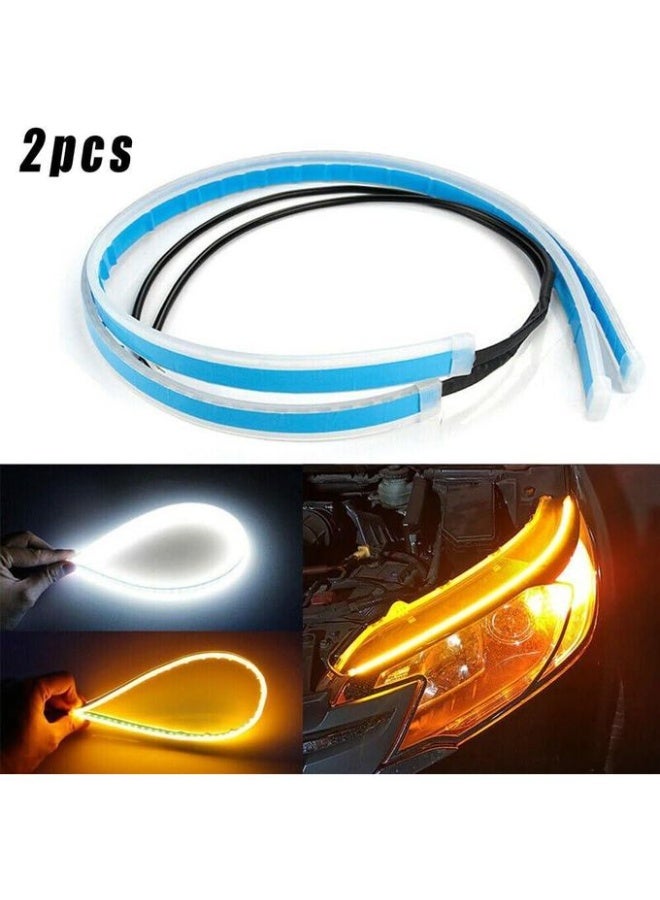 شريطي LED مرنين بطول 30 سم لأضواء القيادة النهارية وإشارات الانعطاف لأضواء الرأس - مقاوم للماء أبيض أصفر - Image 2