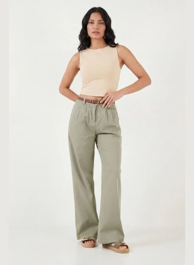 Lela  Lela Cotton Wide Leg High Waist Wide Leg Belted Trousers Women's Pants 668YP5429 for Women | Best Price UAE