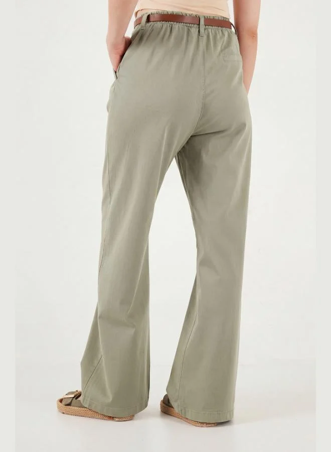 Lela  Lela Cotton Wide Leg High Waist Wide Leg Belted Trousers Women's Pants 668YP5429 for Women | Best Price UAE