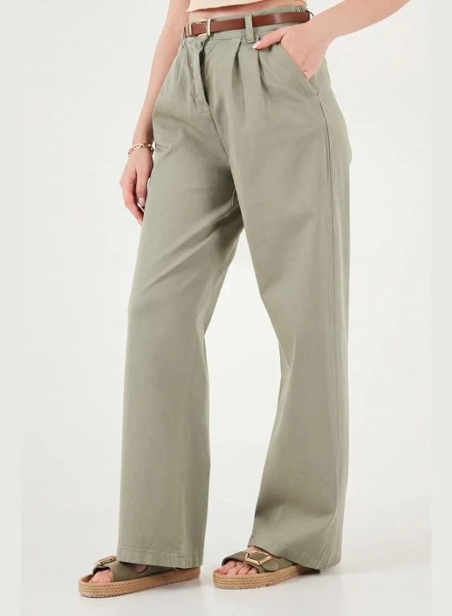 Lela  Lela Cotton Wide Leg High Waist Wide Leg Belted Trousers Women's Pants 668YP5429 for Women | Best Price UAE