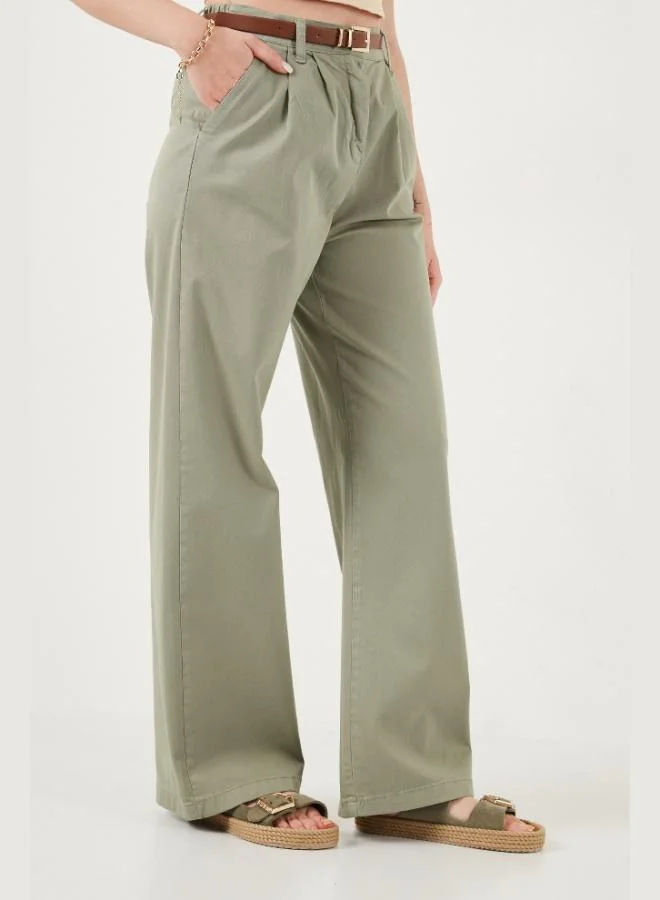 Lela  Lela Cotton Wide Leg High Waist Wide Leg Belted Trousers Women's Pants 668YP5429 for Women | Best Price UAE