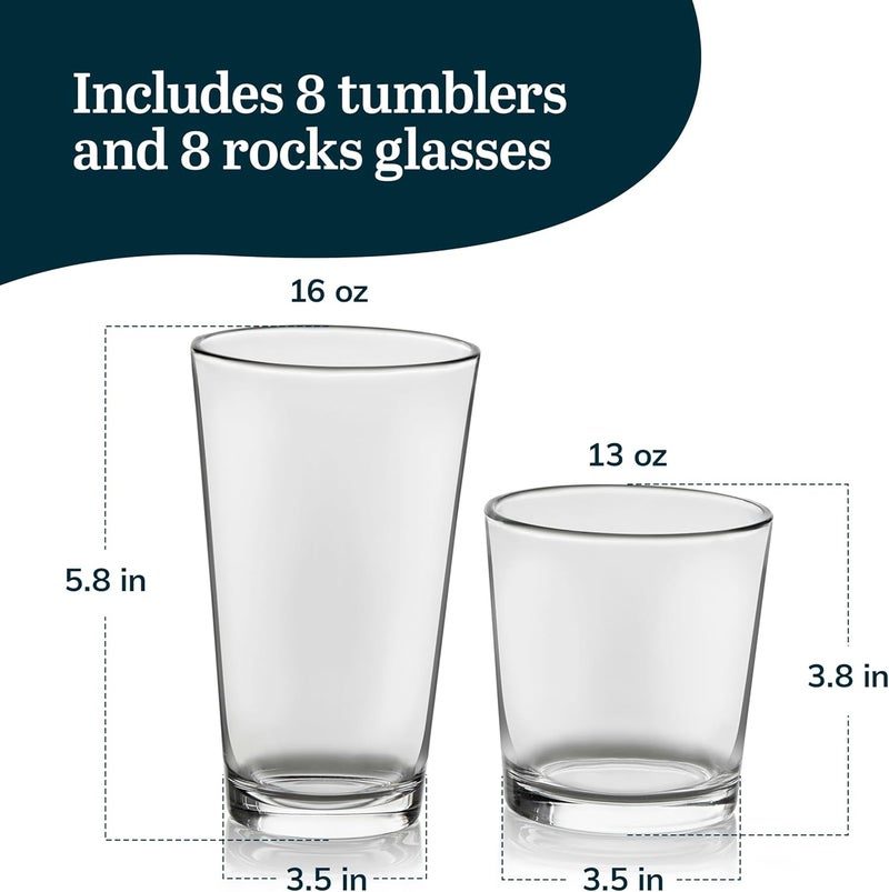 LIBBEY Flare Tumbler and Rocks Glasses Set, Stylish Lead-Free Drinking Glasses Set of 16, Versatile Dishwasher Safe Kitchen Glassware Set for Parties - Image 3