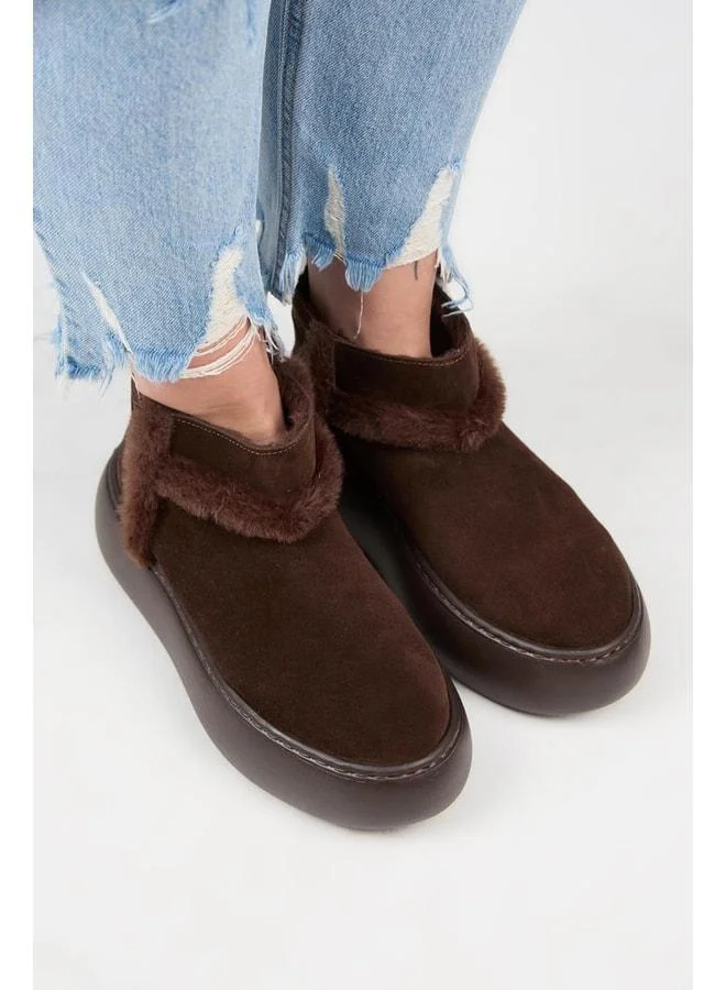 Manijero  (Azura Mini) Women's Genuine Leather Boots with Fur Lining and Fur Striped in Brown. for Women | Best Price UAE