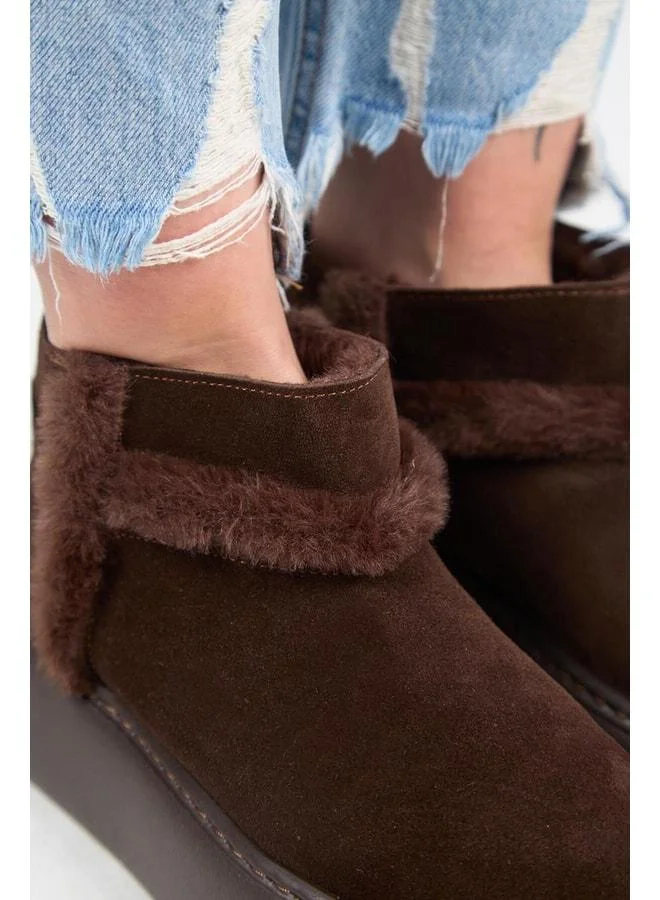 Manijero  (Azura Mini) Women's Genuine Leather Boots with Fur Lining and Fur Striped in Brown. for Women | Best Price UAE
