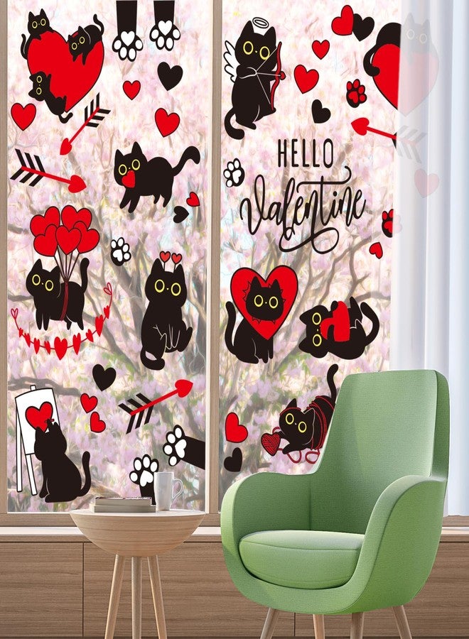 Whaline Valentine Window Clings Window Stickers Double-Sided Black Cat Red Heart Large Glass Decals for Wedding Anniversary Party Decoration, 7 Sheets - Image 3