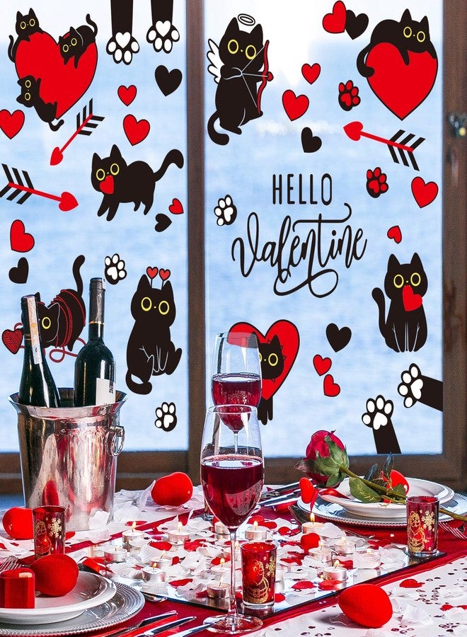 Whaline Valentine Window Clings Window Stickers Double-Sided Black Cat Red Heart Large Glass Decals for Wedding Anniversary Party Decoration, 7 Sheets - Image 2