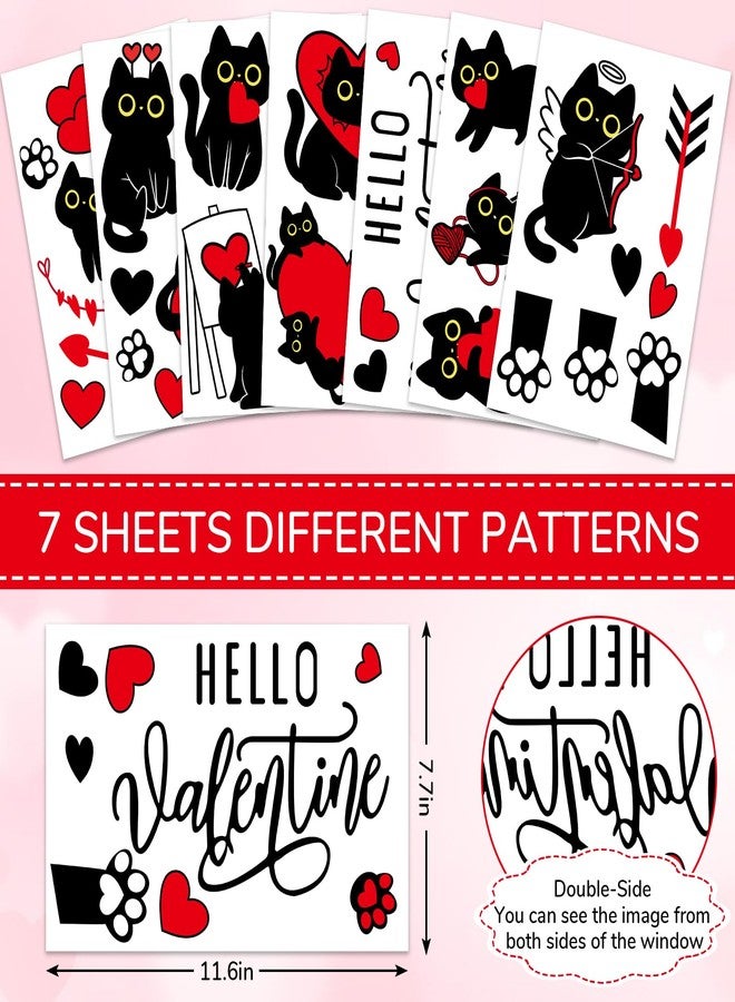 Whaline Valentine Window Clings Window Stickers Double-Sided Black Cat Red Heart Large Glass Decals for Wedding Anniversary Party Decoration, 7 Sheets - Image 4
