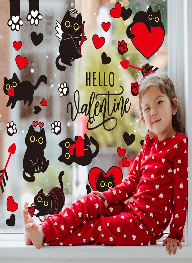 Whaline Valentine Window Clings Window Stickers Double-Sided Black Cat Red Heart Large Glass Decals for Wedding Anniversary Party Decoration, 7 Sheets - Image 5