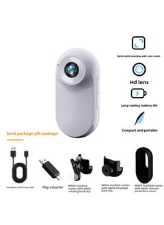 Thumb Sports Camera HD Volg Camera Sports Outdoor Riding Pet Pocket Children Chest Recorder-Body Color:White Flagship Version - Ultra-clear Color Screen + Photo And Video + 128g Flash Memory + Gift Bag (otg Adapter White)