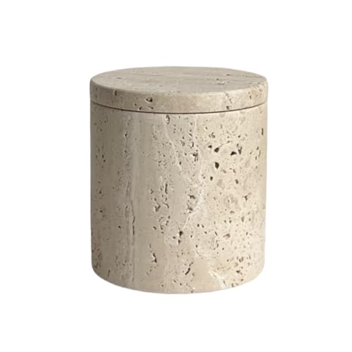 StonePlus Natural Marble Stone Travertine Jar Container Storage Box Cup with Lid (Beige Travertine) - Image 1