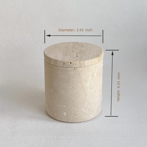 StonePlus Natural Marble Stone Travertine Jar Container Storage Box Cup with Lid (Beige Travertine) - Image 2
