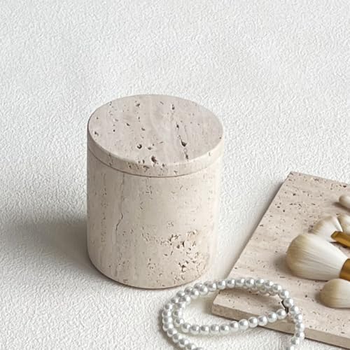StonePlus Natural Marble Stone Travertine Jar Container Storage Box Cup with Lid (Beige Travertine) - Image 5