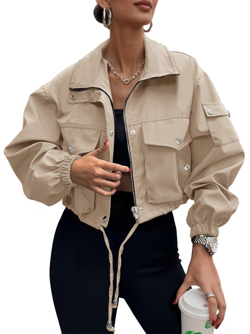 UEAL Bomber Jacket Women Chaquetas De Mujer Trendy Lightweight Khaki Cargo Jackets 2026 Medium Khaki - Image 2