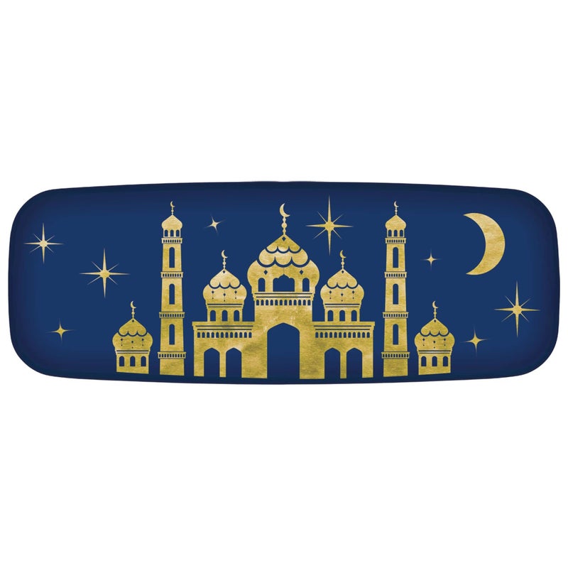 Amscan Stunning Eid Long Platter - 6.5"" x 17.5"" - Blue & Gold Hot-Stamped Plastic Serving Tray - Ideal for Snacks  Appetizers  & Dessert During Ramadan (1 Pc.)