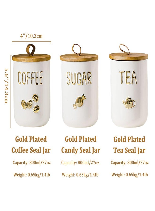 Simcat 27oz Ceramic Canister Set with Airtight Seal Bamboo Lid and Silicone Seal Damp-Proof Kitchen Jar Tea Coffee Sugar Canister Set Food Storage Containers (Portable sealed jar-(coffee)) - Image 3