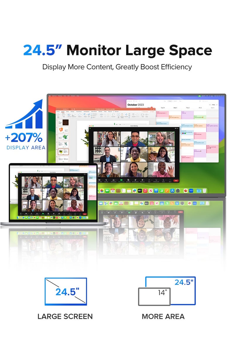 أوبيرفكت شاشة لمس محمولة UPERFECT مقاس 24.5 بوصة مع حامل مدمج 165 هرتز 2560*1440P QHD IPS منفذ USB C و Mini HDMI شاشة ثانية للكمبيوتر المحمول/الهاتف/جهاز الألعاب - Image 2