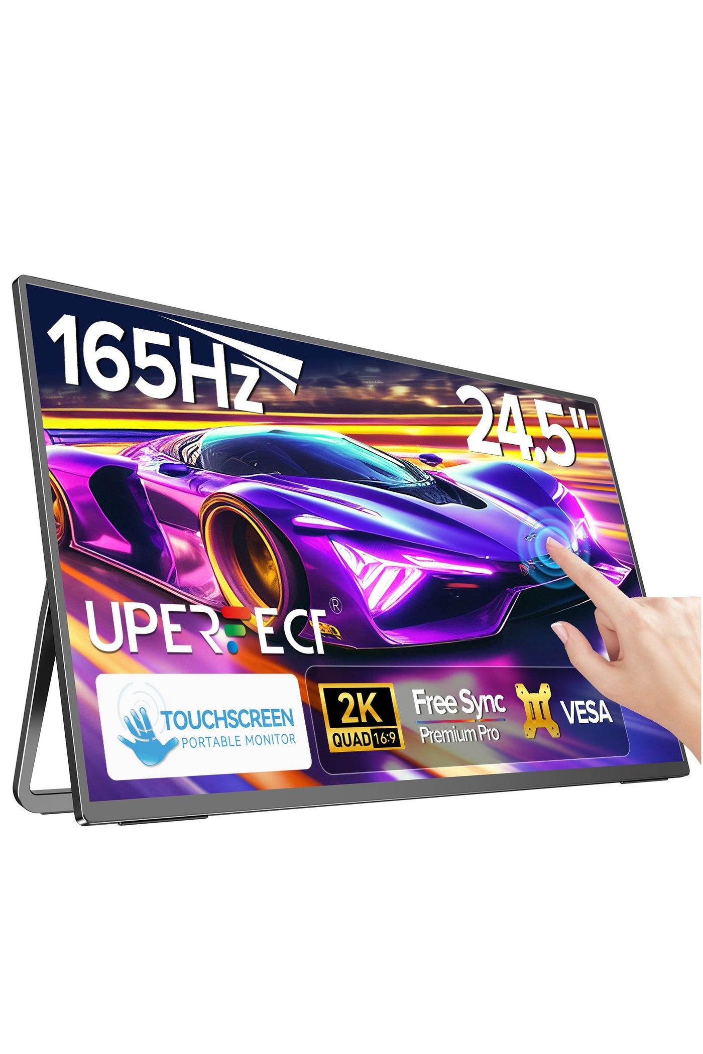 UPERFECT 24.5'' Portable Monitor Touchscreen with Integrated Mount 165 Hz 2560*1440P QHD IPS USB C & Mini HDMI Port Second Screen for Laptop/Phone/Game Console