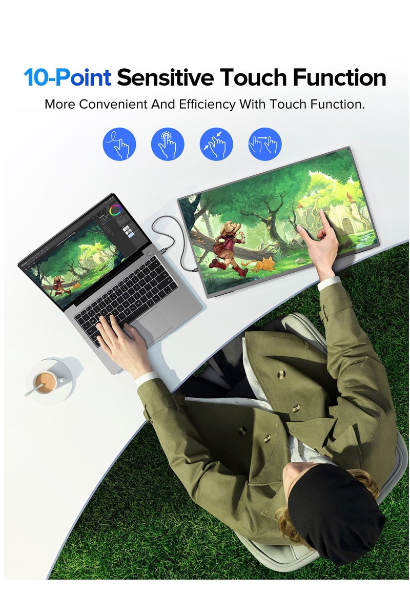 أوبيرفكت شاشة لمس محمولة UPERFECT مقاس 24.5 بوصة مع حامل مدمج 165 هرتز 2560*1440P QHD IPS منفذ USB C و Mini HDMI شاشة ثانية للكمبيوتر المحمول/الهاتف/جهاز الألعاب - Image 3