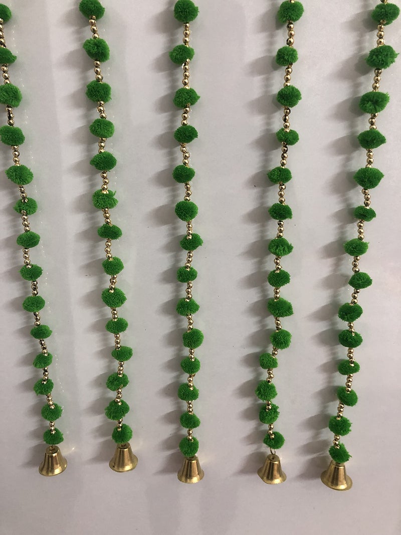 Aahum Handmade Wall Door Hangings 1 Ft.Strings Green Pom Pom Torans Garland Bandhwar Golden Bells Temple,Ganesha Decoration Home Décor Diwali,Festival,Navratri,Wedding,Party(1 FT 10 Strings) - Image 3