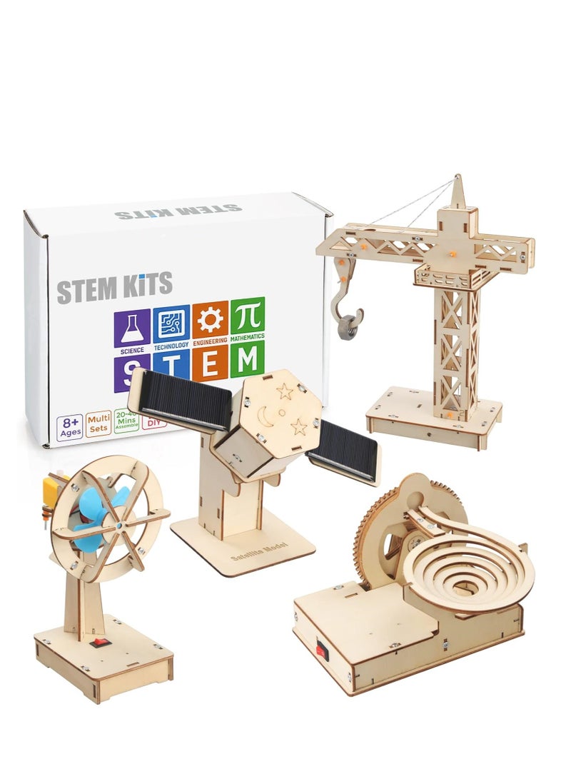 KASTWAVE 4 in 1 STEM Kits, STEM Projects for Kids Ages 8-12, Assembly 3D Wooden Puzzles, Building Toys, Educational Science Craft Model Kit, Gift for Boys and Girls 8 9 10 11 12 Years Old, 4 Pcs - Image 1
