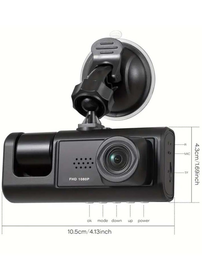 AROAQ 3 Channel Dash Cam, Dashcam Three Way Triple Car Camera with IR Night Vision,  Loop Recording & 2" IPS Screen 1080P Dash Cam Front and Rear Inside, (3 camera with 32G) - Image 1