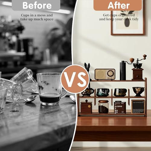 KAOTGOT Coffee Cup Holder for Countertop Walnut Wood Coffee Mugs Holder for Kitchen Mug Display Rack (3-Tier Walnut Wood A) - Image 5
