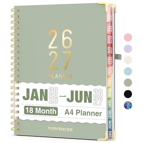 Forvencer Planner 2026-2027, 18 Month Weekly and Monthly Calendar Planner, Jan 2026 -June 2027, 8.5" x 11", Daily Agenda Book with Tabs, College Organizer Notebook, School Supplies for Student Teacher Classroom, A4, Green - Image 1