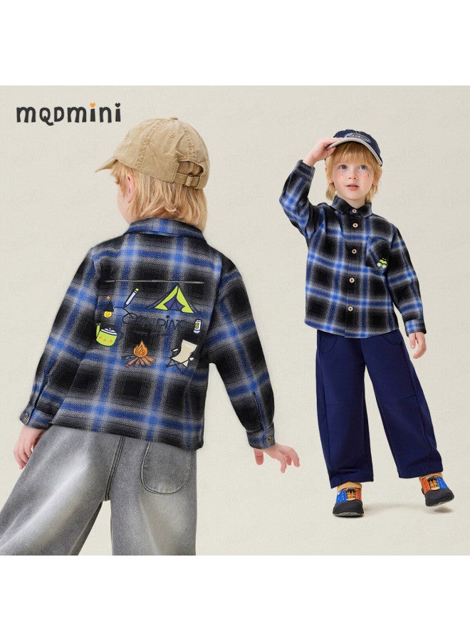 Mqdmini Boys' Long Sleeve Shirt Spring Children's Jacket Plaid Top Inner And Outer Wear Versatile Clothing For Toddlers And Kids