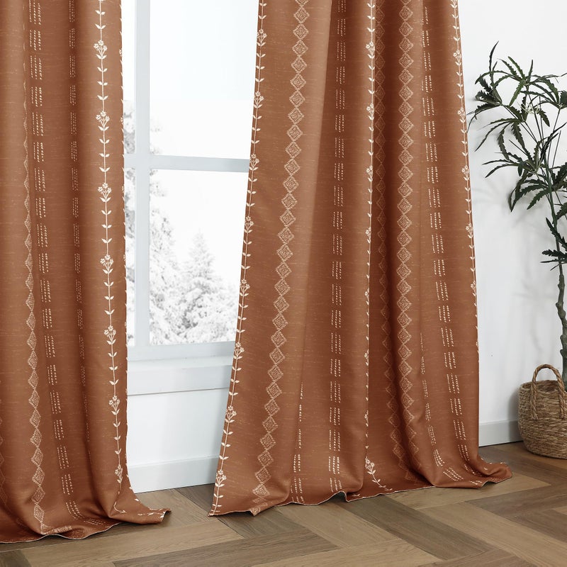 Lino Rosa Short Curtains for Windows Bedroom Blackout Boho Bathroom Window Kitchen Curtains 45 Inch Length Terracotta - Image 1