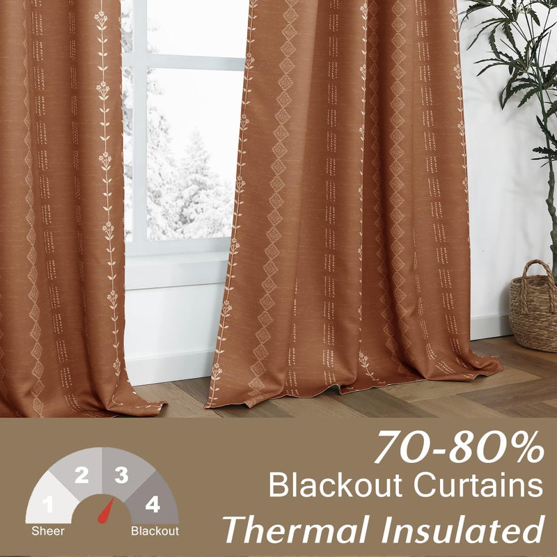 Lino Rosa Short Curtains for Windows Bedroom Blackout Boho Bathroom Window Kitchen Curtains 45 Inch Length Terracotta - Image 3