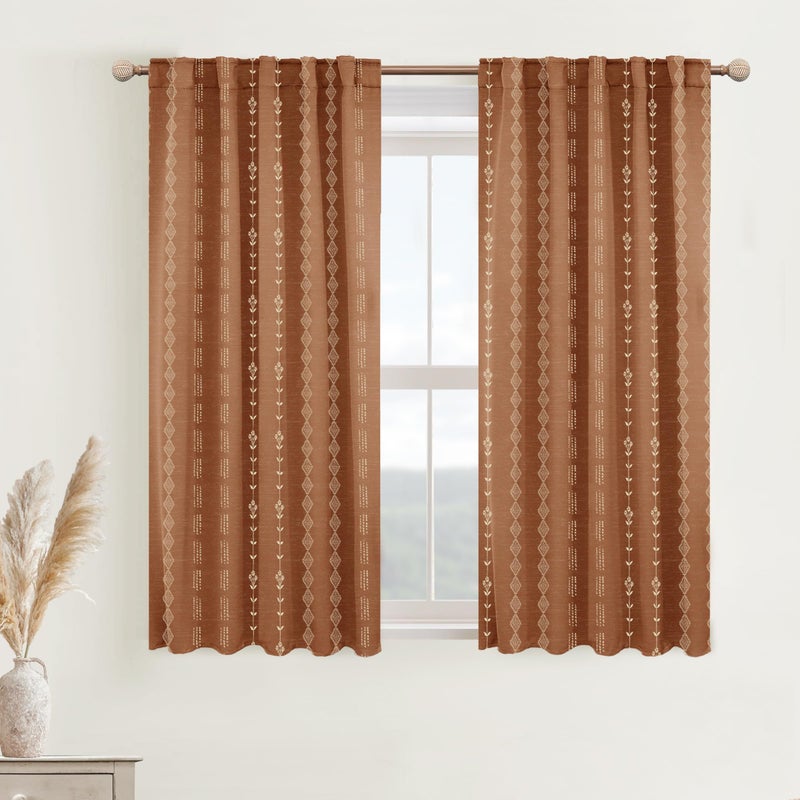 Lino Rosa Short Curtains for Windows Bedroom Blackout Boho Bathroom Window Kitchen Curtains 45 Inch Length Terracotta - Image 2