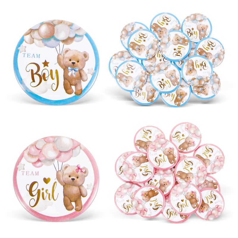 Tyqour 30pcs Gender Reveal Pins Team Boy or Girl Pins for Baby Reveal Decorations, Perfect Gender Reveal Party Supplies & Game Accessories, 1.5 Inch - Image 1