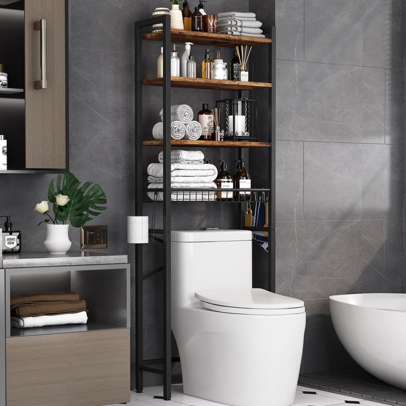 Kalrin Over-The-Toilet Storage Rack, 4-Tier Bathroom Organizer Shelf Over Toilet with Adjustable Shelf and Basket, Freestanding Space Saver Bathroom Shelves Above Toilet for Room (Vintage Brown) - Image 1