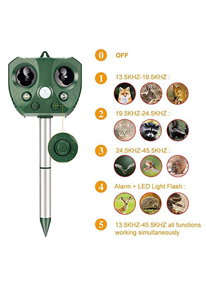 Ultrasonic Animal Repellent Solar Powered Waterproof with Motion Sensor Flashing Light USB Charge Effectively Repels Dog Cat Deer Rabbit Squirrel Bird Farm Garden Yard