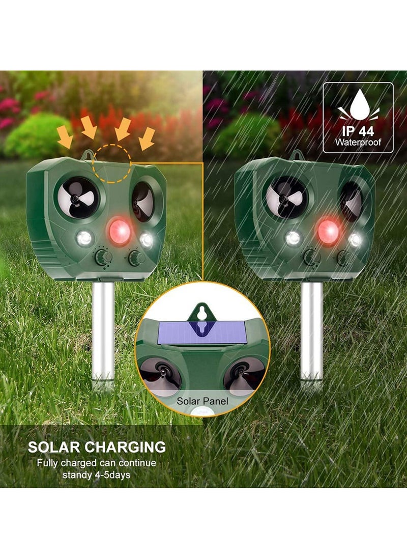 Ultrasonic Animal Repellent Solar Powered Waterproof with Motion Sensor Flashing Light USB Charge Effectively Repels Dog Cat Deer Rabbit Squirrel Bird Farm Garden Yard
