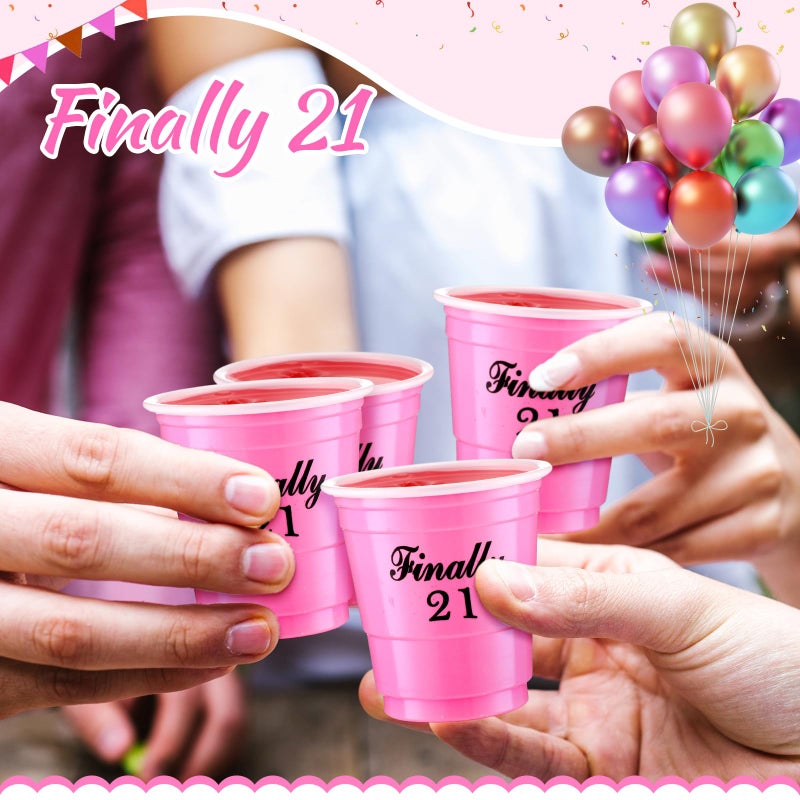 Domensi Domensi 100 Pcs Finally 21 Shot Glass Disposable 2 oz Plastic Cups 21st Birthday Party Supplies Twenty One Birthday Cups Decorations for Men and Women 21st Birthday Anniversary (Pink Finally 21) - Image 5