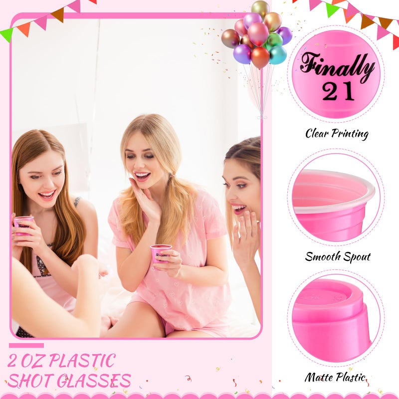 Domensi Domensi 100 Pcs Finally 21 Shot Glass Disposable 2 oz Plastic Cups 21st Birthday Party Supplies Twenty One Birthday Cups Decorations for Men and Women 21st Birthday Anniversary (Pink Finally 21) - Image 3