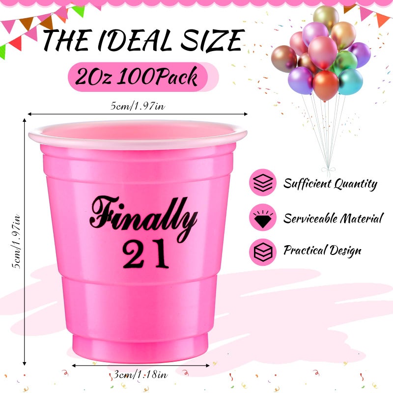 Domensi Domensi 100 Pcs Finally 21 Shot Glass Disposable 2 oz Plastic Cups 21st Birthday Party Supplies Twenty One Birthday Cups Decorations for Men and Women 21st Birthday Anniversary (Pink Finally 21) - Image 2