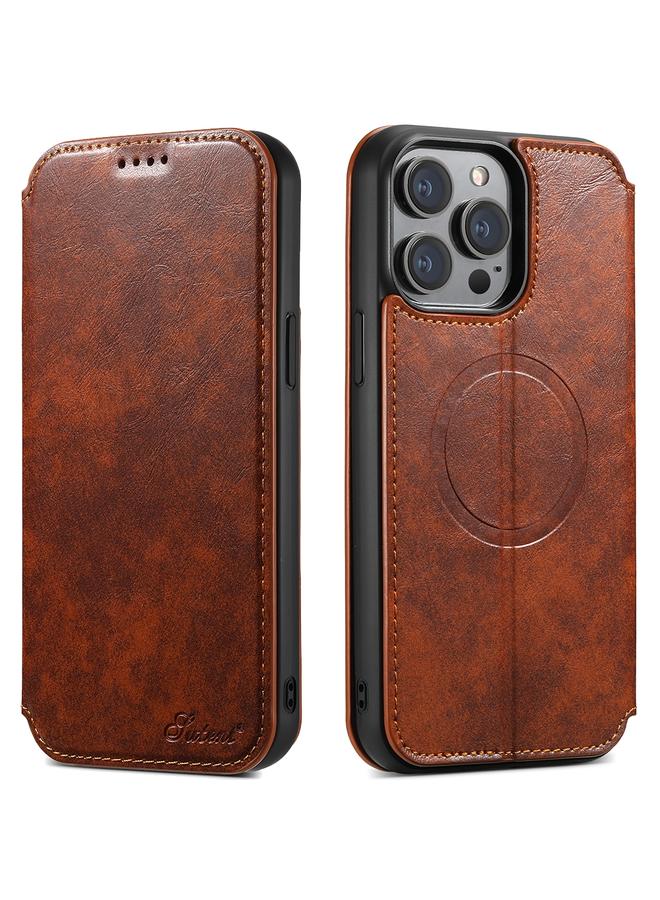 Suteni Case For iPhone 14 Pro J05 Leather Magnetic Magsafe Phone Case - Image 1