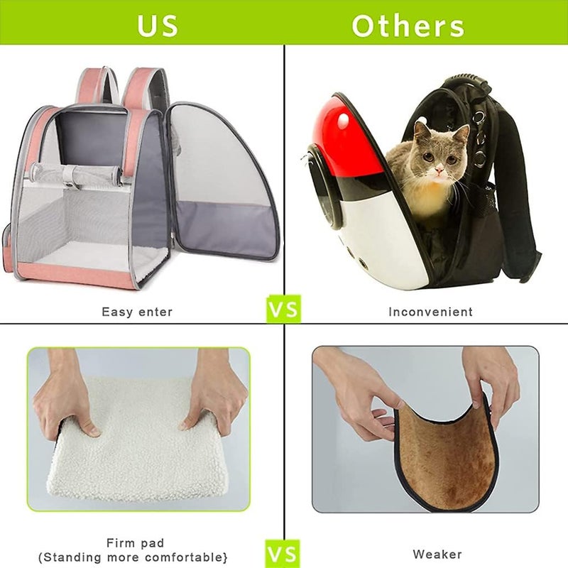 Qpets حقيبة ظهر قابلة للنفخ من ® للقطط بتصميم تنفسي للطقس الحار، قفص قابل للتوسيع للقطط والكلاب، حقيبة قطط، حقيبة سفر للحيوانات الأليفة بتصميم حقيبة ظهر لحامل الحيوانات الأليفة الصغيرة (وردي) - Image 5