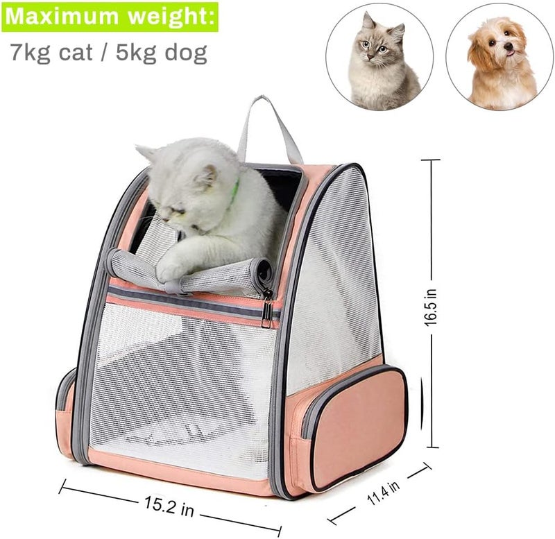 Qpets حقيبة ظهر قابلة للنفخ من ® للقطط بتصميم تنفسي للطقس الحار، قفص قابل للتوسيع للقطط والكلاب، حقيبة قطط، حقيبة سفر للحيوانات الأليفة بتصميم حقيبة ظهر لحامل الحيوانات الأليفة الصغيرة (وردي) - Image 2