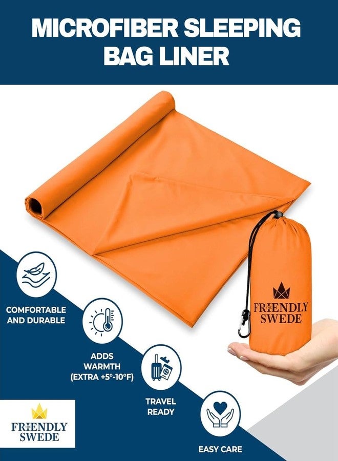 The Friendly Swede Sleeping Bag Liner - Cold Weather Camping Sheets & Adult Sleep Sack with Full Length Zipper; Microfiber Cotton Feel Soft Sheets with Stuff Sack - Orange (Zipper) - Image 2
