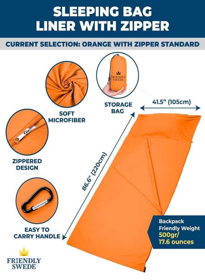 The Friendly Swede Sleeping Bag Liner - Cold Weather Camping Sheets & Adult Sleep Sack with Full Length Zipper; Microfiber Cotton Feel Soft Sheets with Stuff Sack - Orange (Zipper) - Image 3