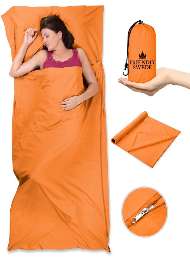 The Friendly Swede Sleeping Bag Liner - Cold Weather Camping Sheets & Adult Sleep Sack with Full Length Zipper; Microfiber Cotton Feel Soft Sheets with Stuff Sack - Orange (Zipper) - Image 1